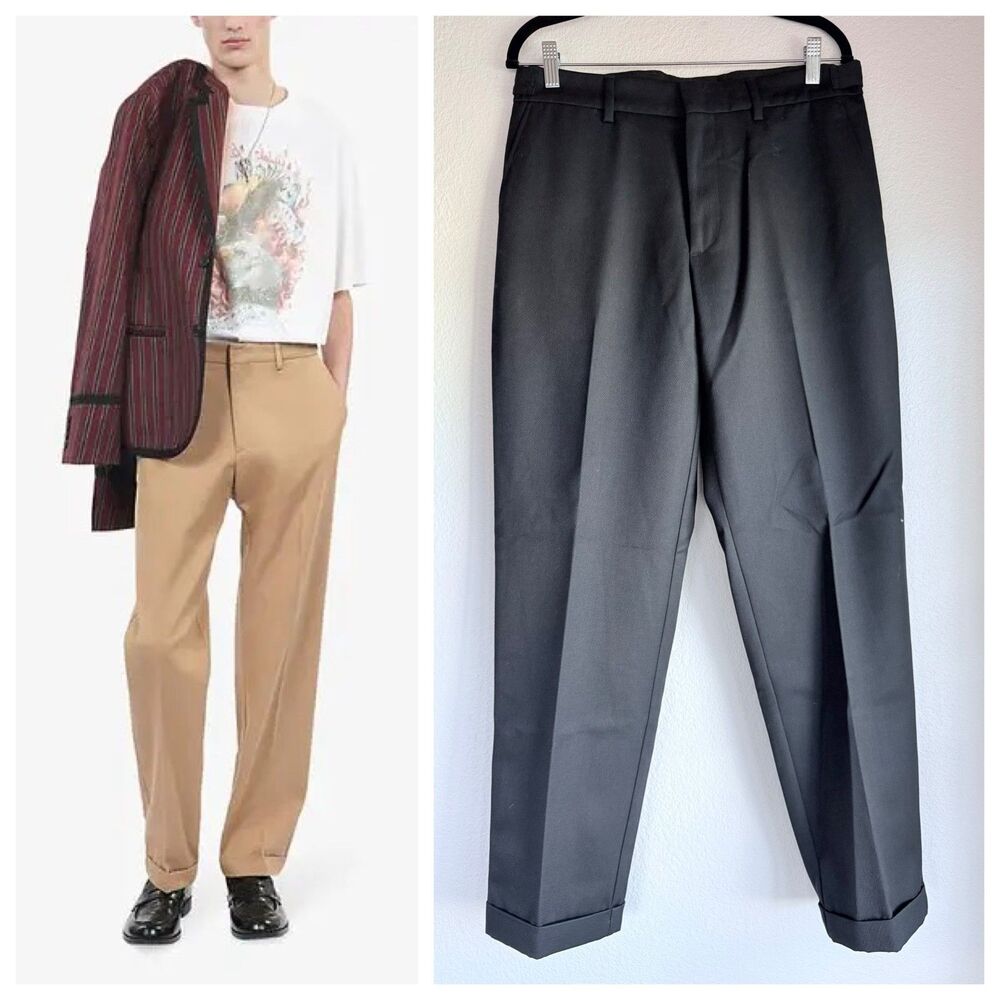 NEW The Kooples Men's Pressed-Crease Straight-Leg Cuffed Trousers in Navy Sz 32